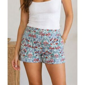 LOFT Floral Print Shorts Size 8 Cotton Blend Flat Front Summer Boho Cute